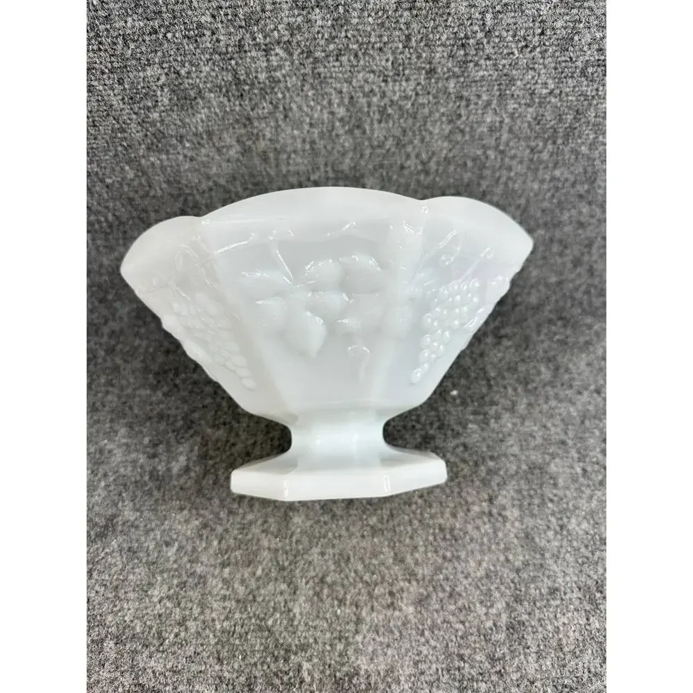 Milk Glass Pedestal Bowl Scalloped Edge Decorative Serving Dish